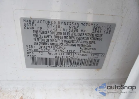 2018 Nissan Sentra Sv from USA, damaged, VIN 3N1AB7AP1JY286504